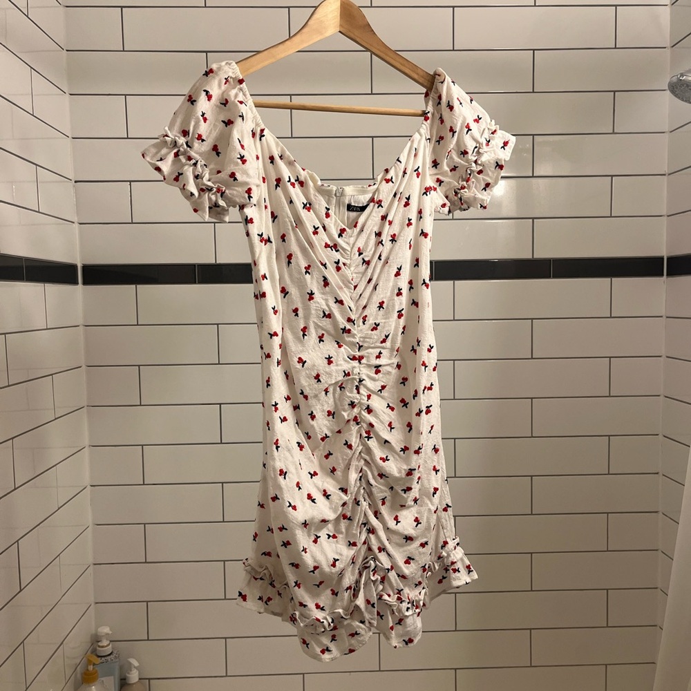 Floral White Dress with Red Accents